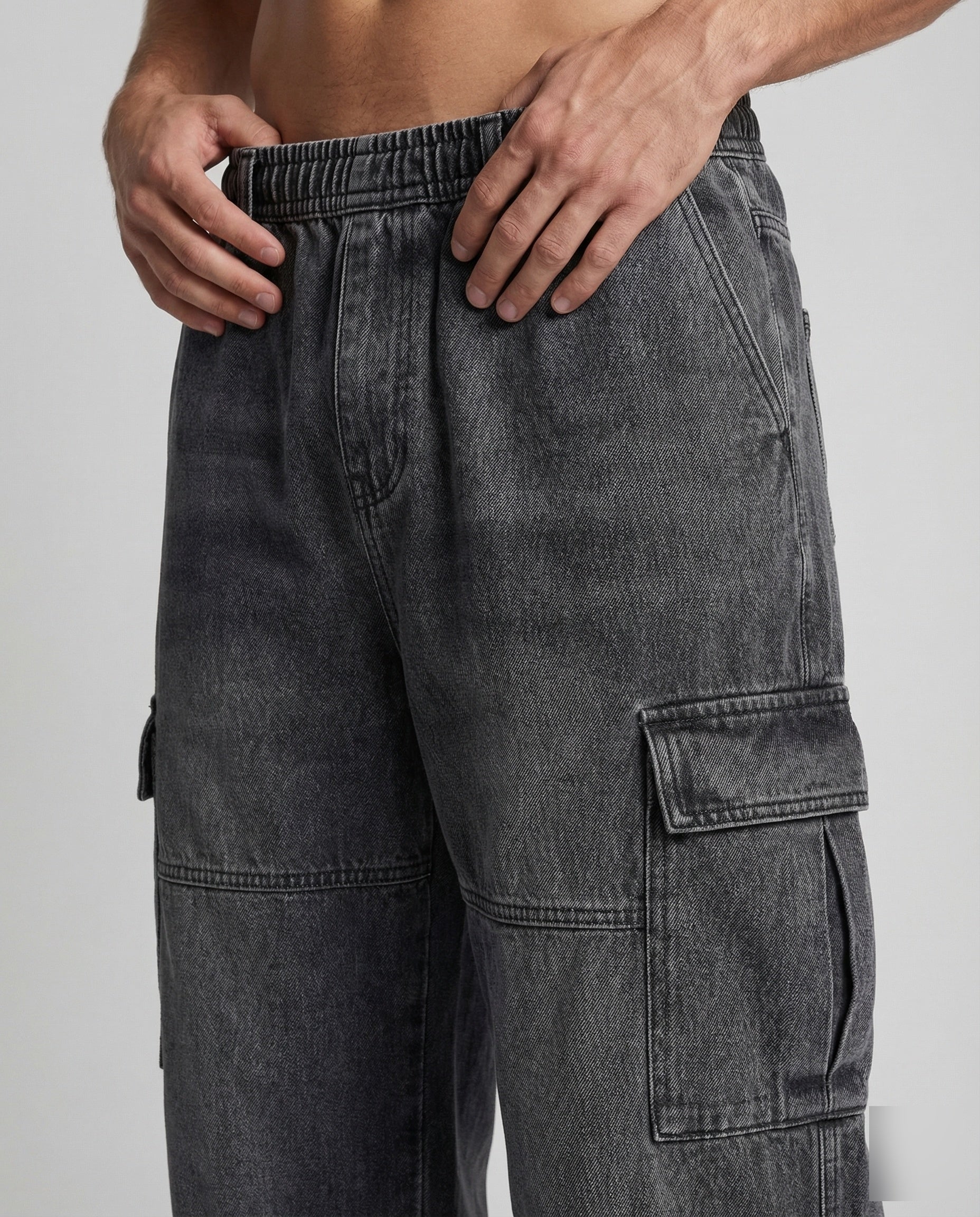 Unisex Jeans Cargohose Weit - Image 3