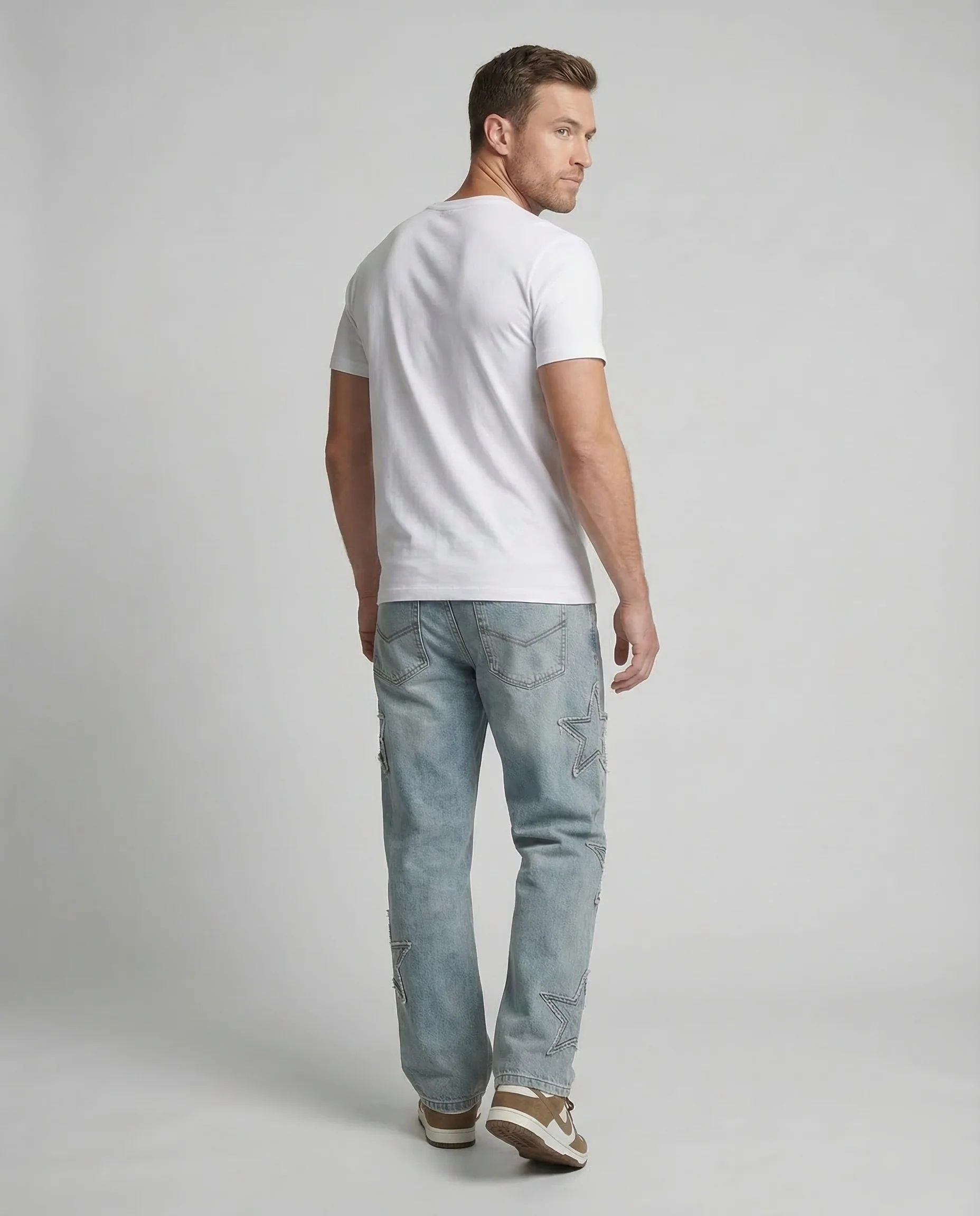 Unisex Jeans Weit Stern Applikation - Image 4