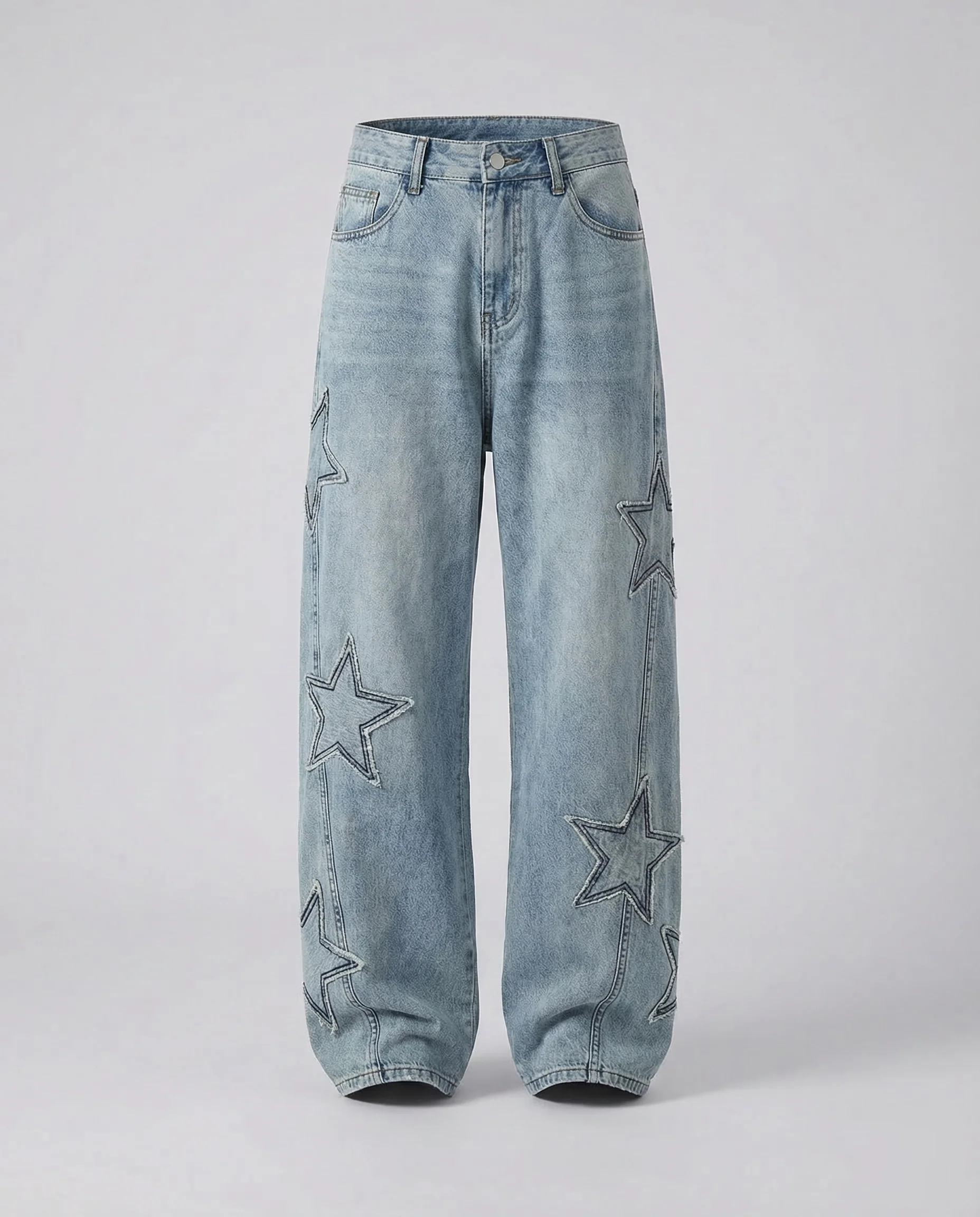 Unisex Jeans Weit Stern Applikation - Image 5