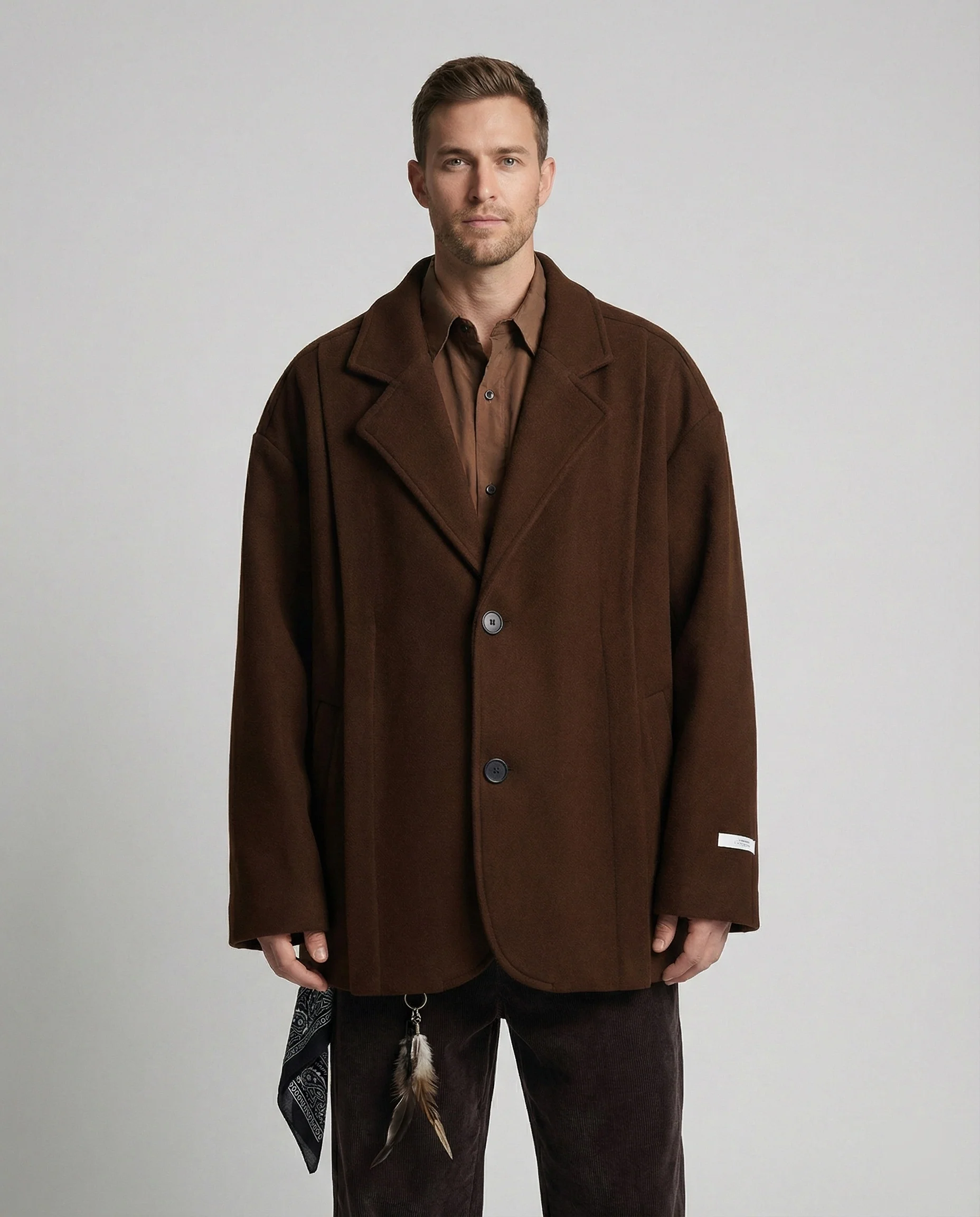 V37 Herren Wolljacke Kurzmantel Britischer Stil Herbst Winter Lockerer Schnitt - Image 3