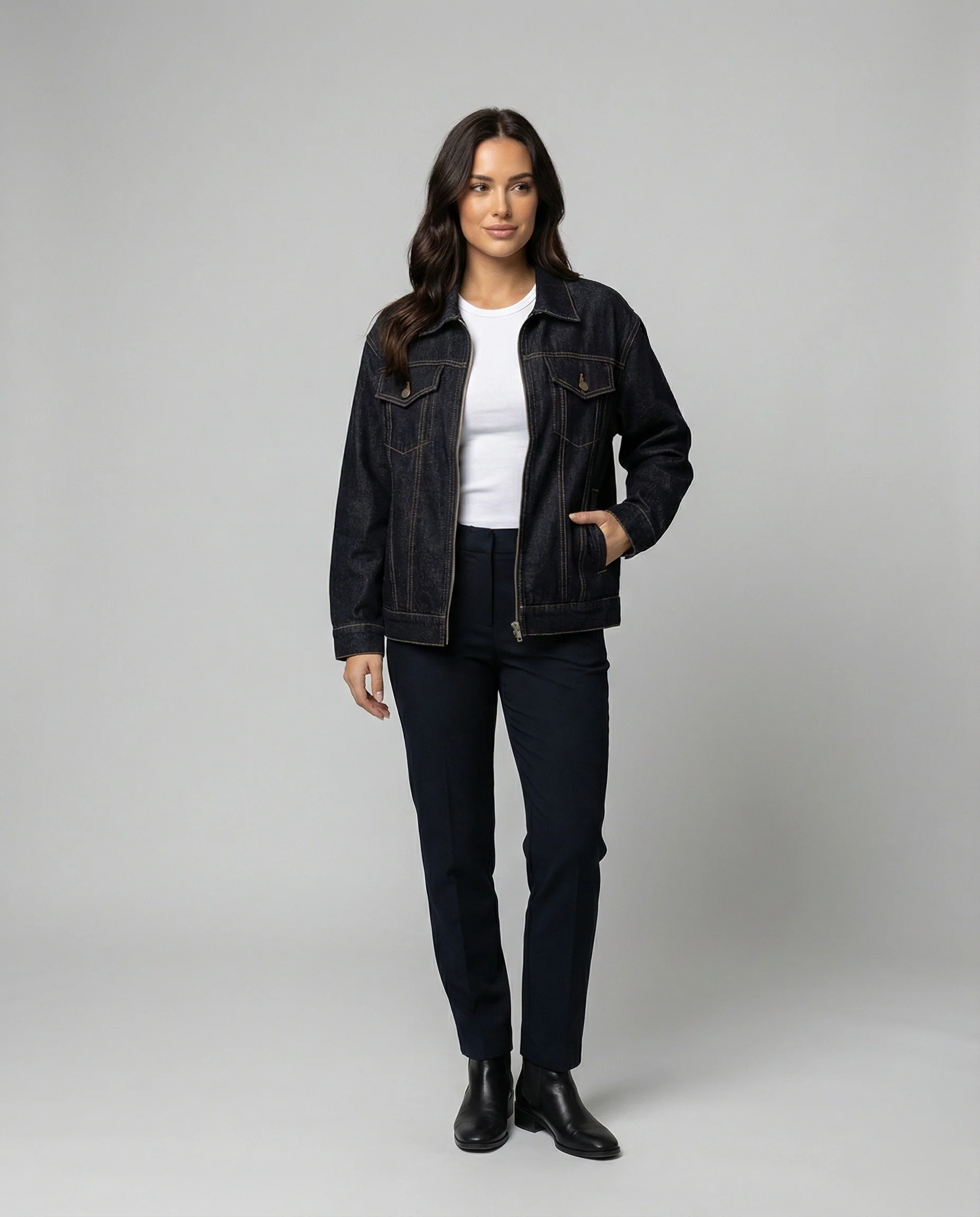Vintage Denim Set Damen Jacke und Shorts Lässiger Retro Look - Image 3