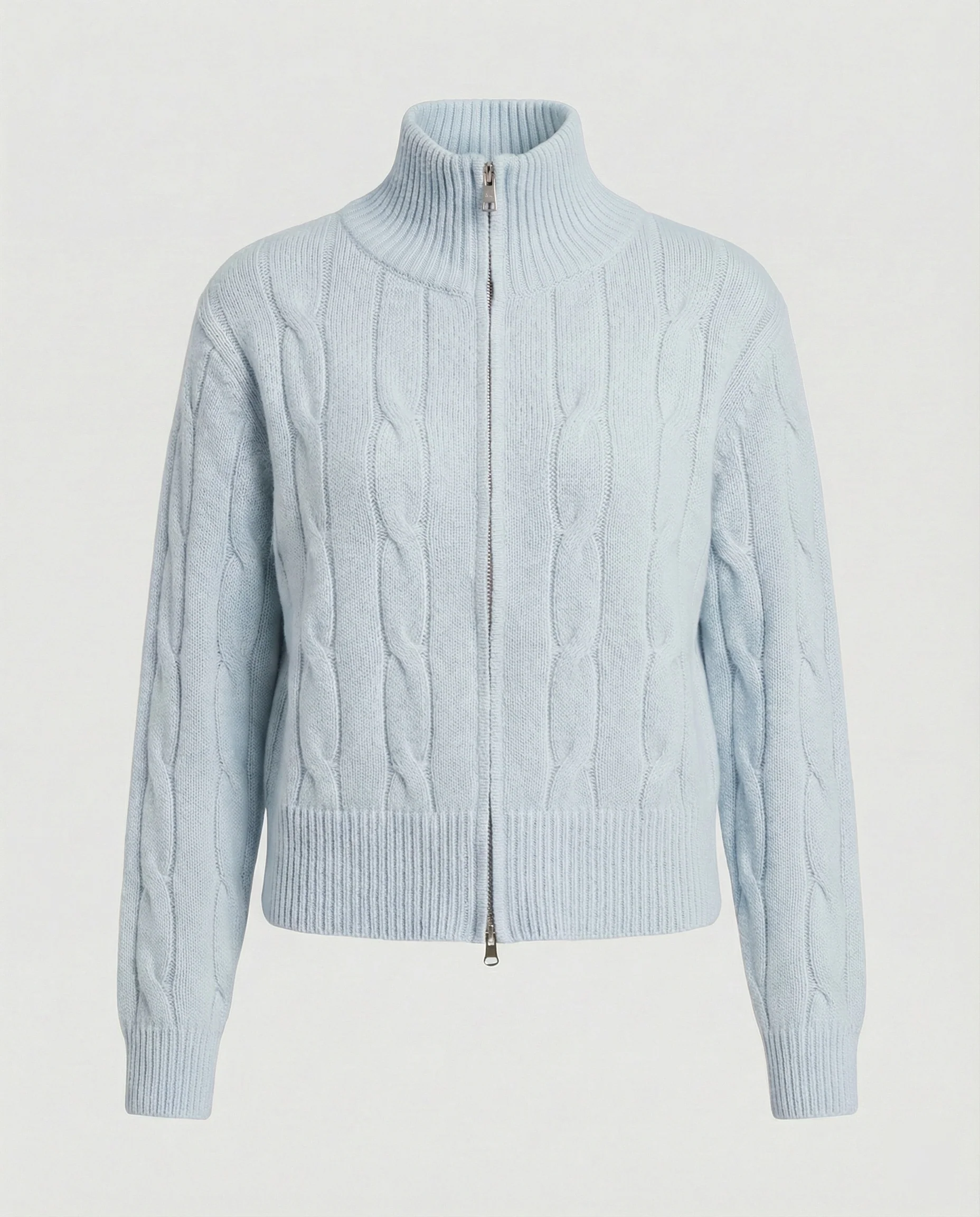 Warme Damen Strickjacke mit Zopfmuster Reißverschluss und halbem Rollkragen - Image 5