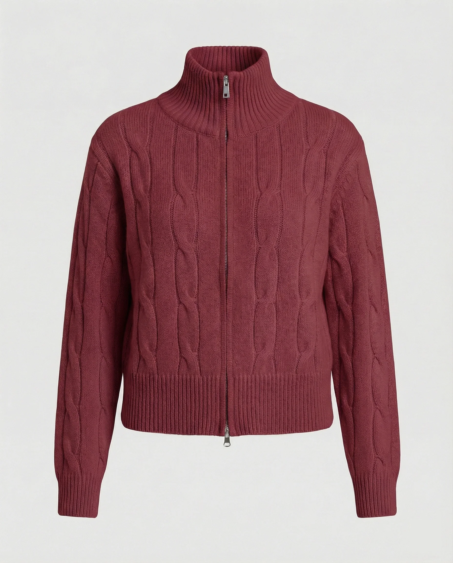 Warme Damen Strickjacke mit Zopfmuster Reißverschluss und halbem Rollkragen - Image 7