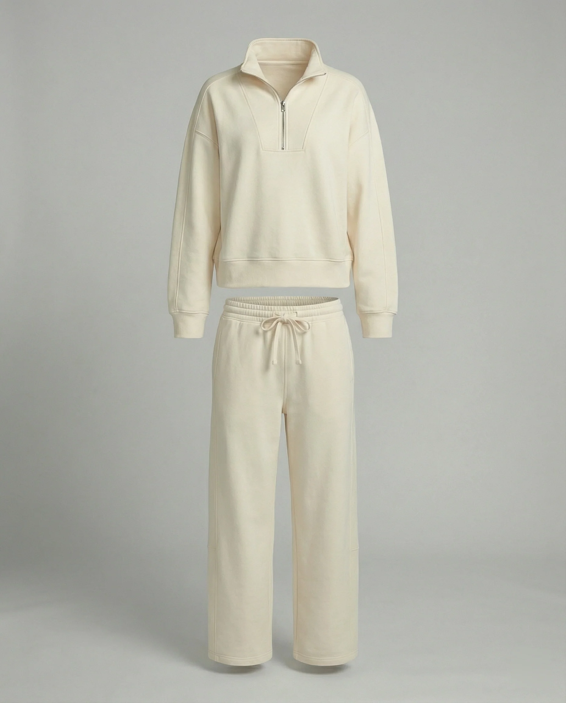 Weit geschnittenes Fleece-Freizeitset mit halbem Reißverschluss, Stehkragen und Jogginghose Heidi Mode - Image 3