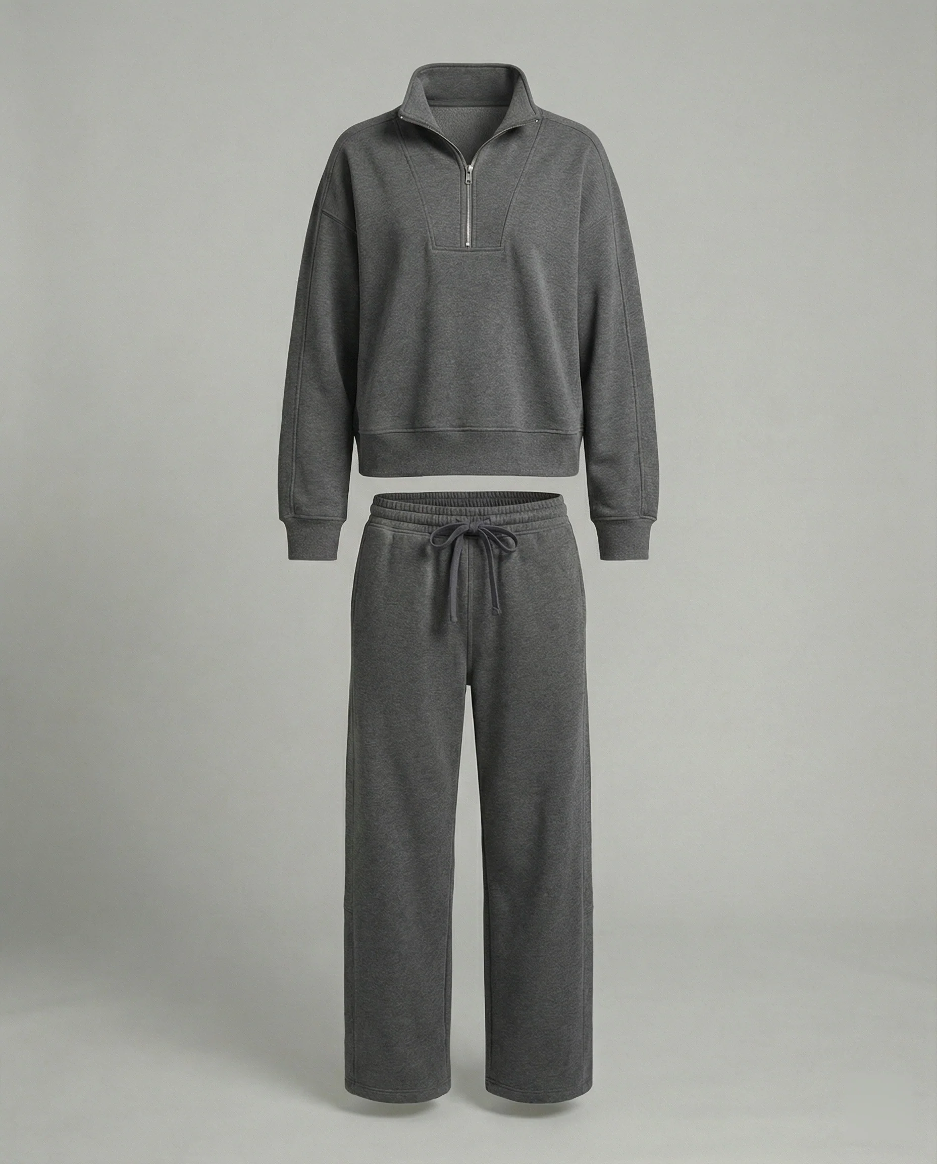 Weit geschnittenes Fleece-Freizeitset mit halbem Reißverschluss, Stehkragen und Jogginghose Heidi Mode - Image 5