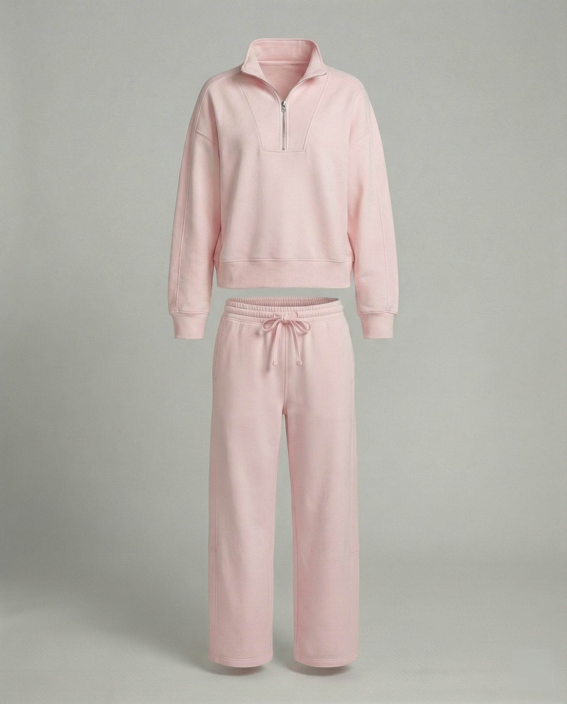 Weit geschnittenes Fleece-Freizeitset mit halbem Reißverschluss, Stehkragen und Jogginghose Heidi Mode - Image 6